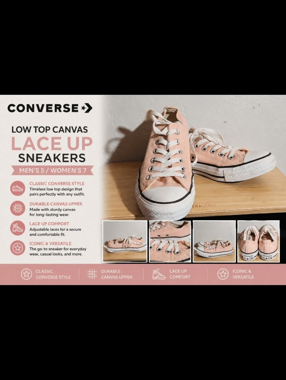 CONVERSE Low Top Canvas Lace Up Sneaker Men's 5 Women's 7